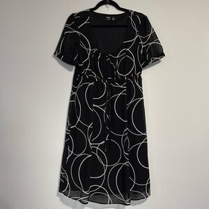Esprit Collection Short Sleeve Dress Lined Size 10 Black with Beige Circles